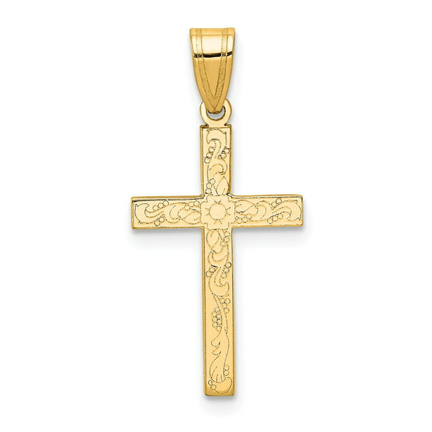 14k Yellow Gold Solid Cross Polished Charm Pendant 25mmx12mm 